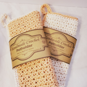 Bamboo + Cotton Crochet Potholder — 9x8 — Handcrafted with Hanging Loop