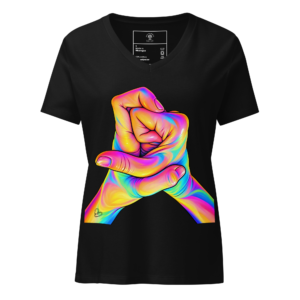 Psychedelic Hands Women’s Black Women’s Relaxed V-neck T-Shirt | Kelsey's Art